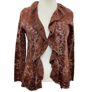 Chico's Size 0 Open Burn Out Brown Open Front Cardigan Sweater